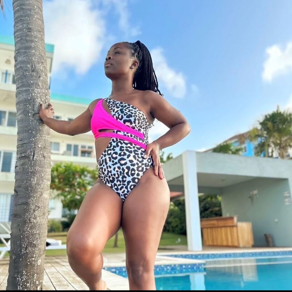 Leopard and Pink Cut-Out Swimsuit Large